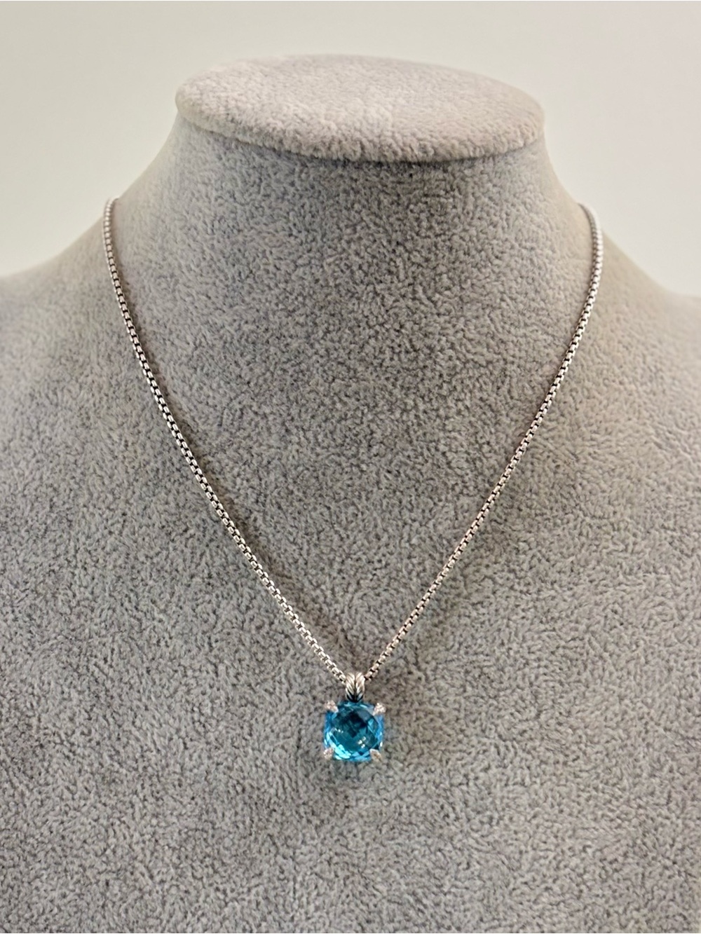 David Yurman Chatelaine Pendant Necklace with Blue Topaz 17-18"